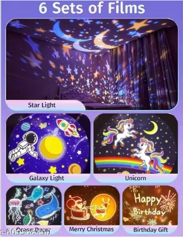 Bunny Carousel Star Projector Lamp with 6 Set Films, Rotatable Mode, Rechargeable Rabbit Nursery Light for Kids, Baby Room Décor, Girls, Boys, Friends Gift Item (Bunny Carousel)