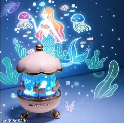 Bunny Carousel Star Projector Lamp with 6 Set Films, Rotatable Mode, Rechargeable Rabbit Nursery Light for Kids, Baby Room Décor, Girls, Boys, Friends Gift Item (Bunny Carousel)